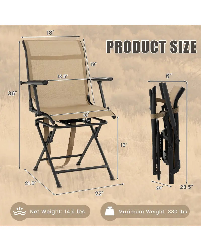 Foldable Swivel Patio Chair with Armrest and Mesh Back-Coffee - Coffee - Camping Furniture