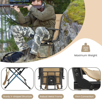 Foldable Swivel Patio Chair with Armrest and Mesh Back-Coffee - Coffee - Camping Furniture