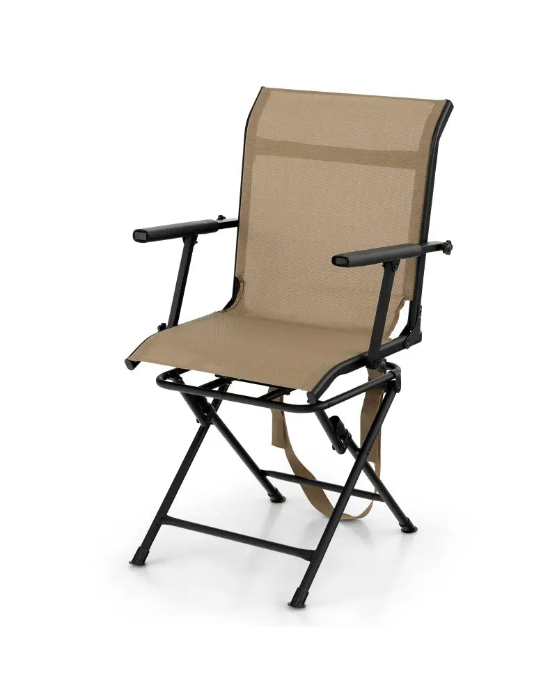 Foldable Swivel Patio Chair with Armrest and Mesh Back-Coffee - Coffee - Camping Furniture