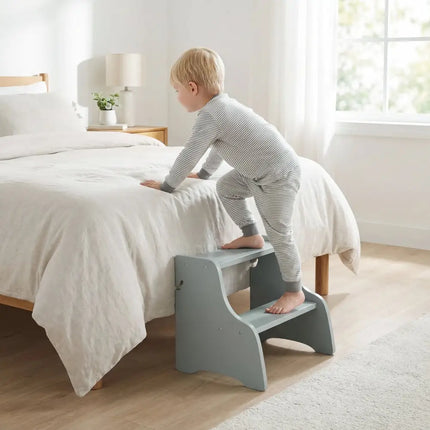 Foldable Toddler Step Stool with Chalkboards 2-Step Stool-Gray - Gray - Nursery Furniture