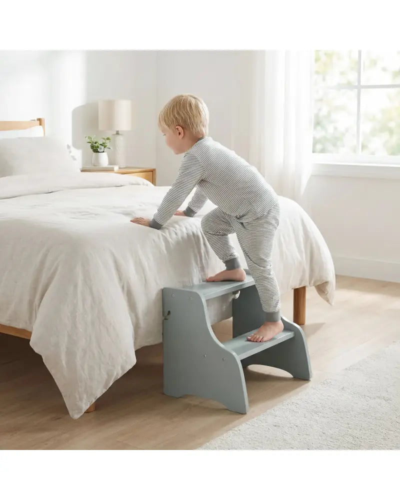 Foldable Toddler Step Stool with Chalkboards 2-Step Stool-Gray - Gray - Nursery Furniture