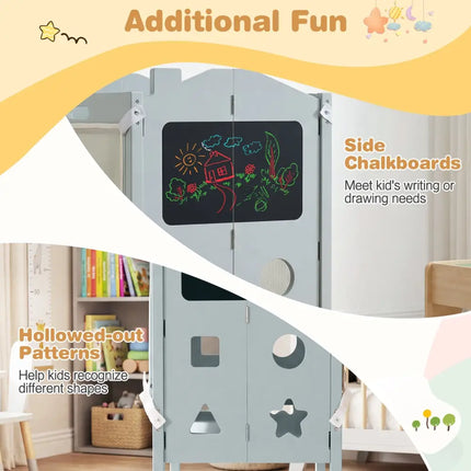 Foldable Toddler Step Stool with Chalkboards 2-Step Stool-Gray - Gray - Nursery Furniture