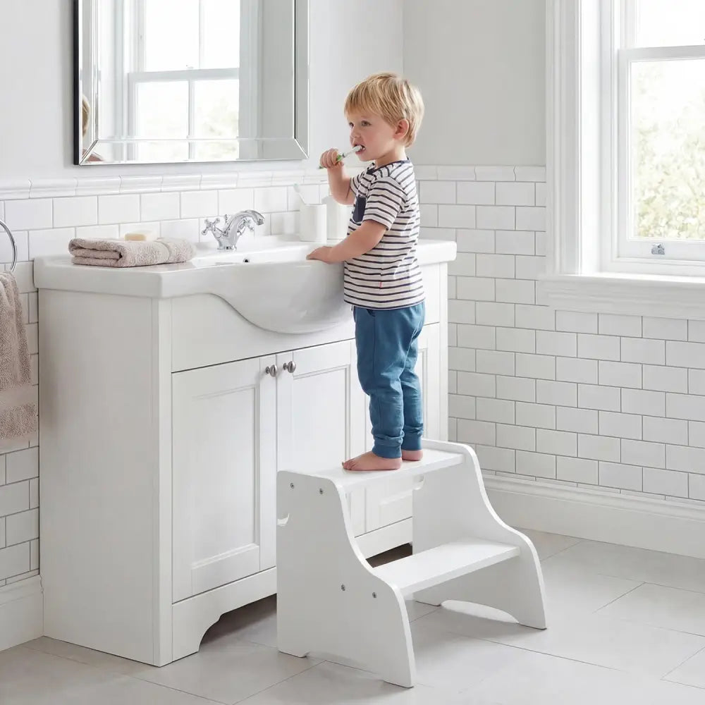 Foldable Toddler Step Stool with Chalkboards 2-Step Stool-White - White - Nursery Furniture