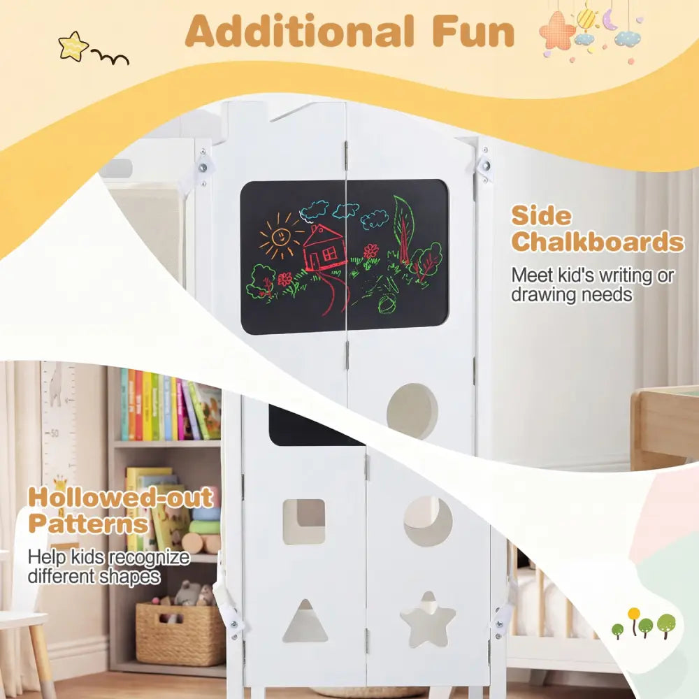 Foldable Toddler Step Stool with Chalkboards 2-Step Stool-White - White - Nursery Furniture