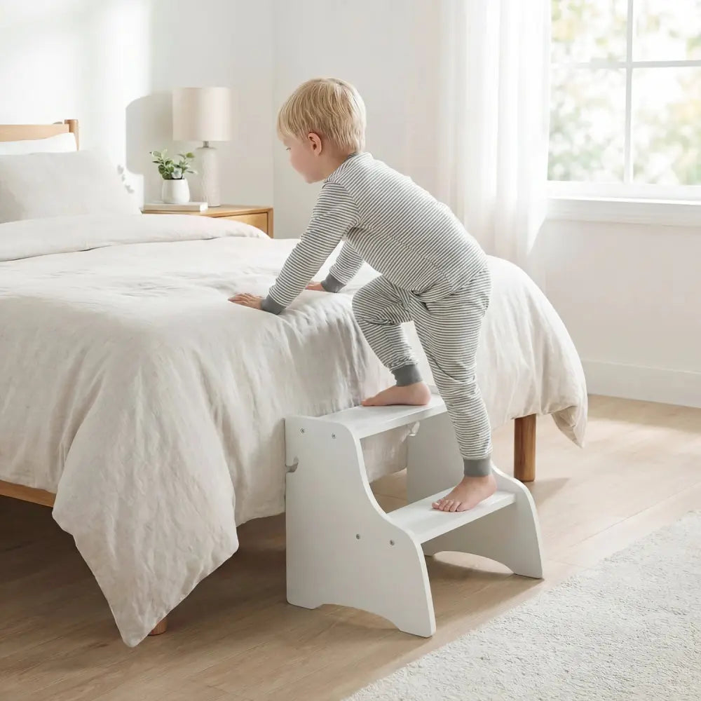 Foldable Toddler Step Stool with Chalkboards 2-Step Stool-White - White - Nursery Furniture