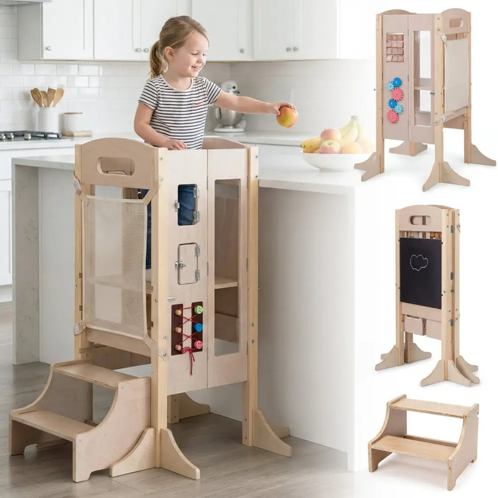 Foldable Toddler Step Stool Wooden Kitchen Standing Tower with 2-Step Stool - Toddler & Kids Furniture