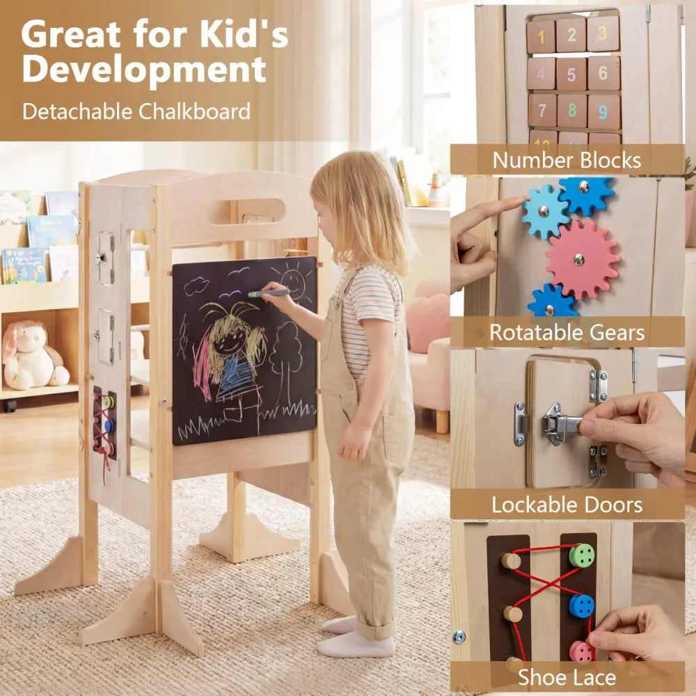 Foldable Toddler Step Stool Wooden Kitchen Standing Tower with 2-Step Stool - Toddler & Kids Furniture