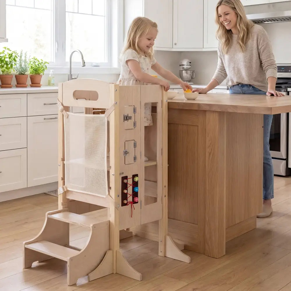 Foldable Toddler Step Stool Wooden Kitchen Standing Tower with 2-Step Stool - Toddler & Kids Furniture