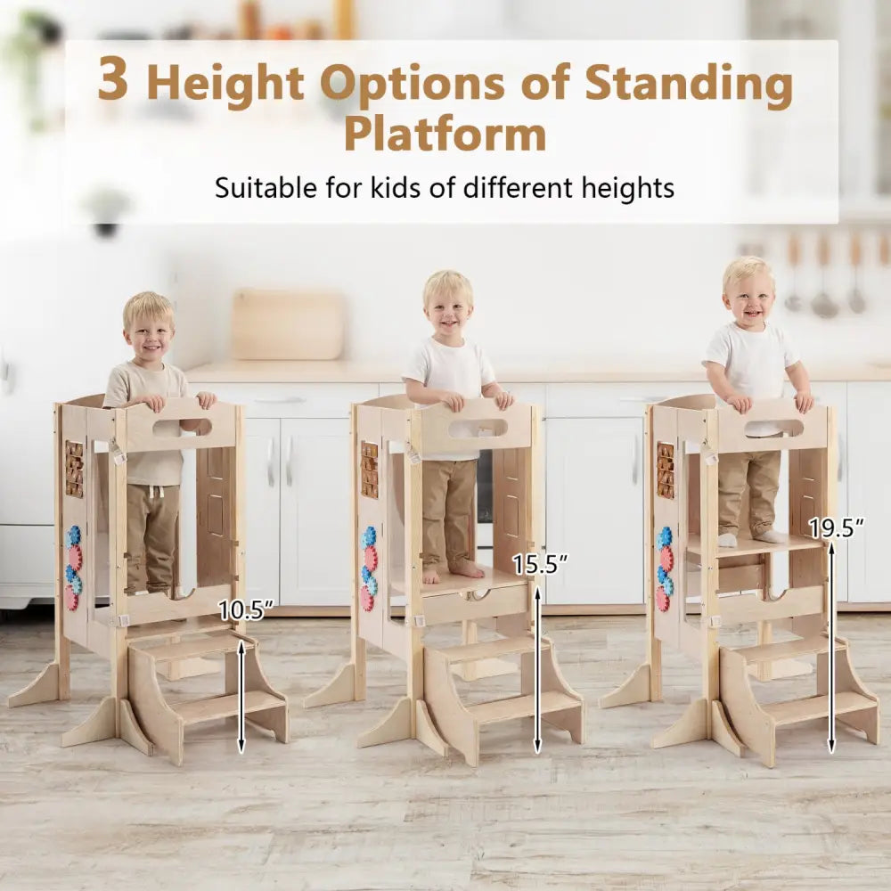 Foldable Toddler Step Stool Wooden Kitchen Standing Tower with 2-Step Stool - Toddler & Kids Furniture