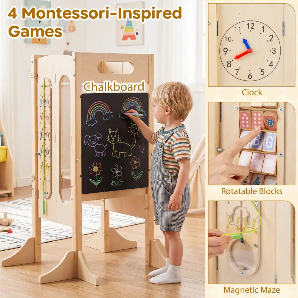 Foldable Toddler Tower with 2-Step Stool and Safety Net for 3+ Years Old - Toddler & Kids Furniture