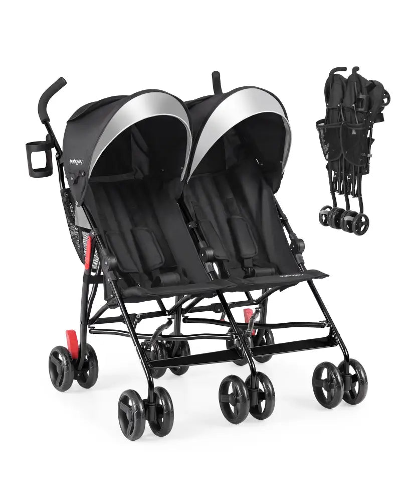 Foldable Twin Baby Double Stroller Ultralight Umbrella Kids Stroller-Black - Black - Baby Strollers
