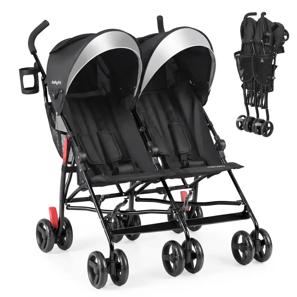 Foldable Twin Baby Double Stroller Ultralight Umbrella Kids Stroller-Black - Black - Baby Strollers