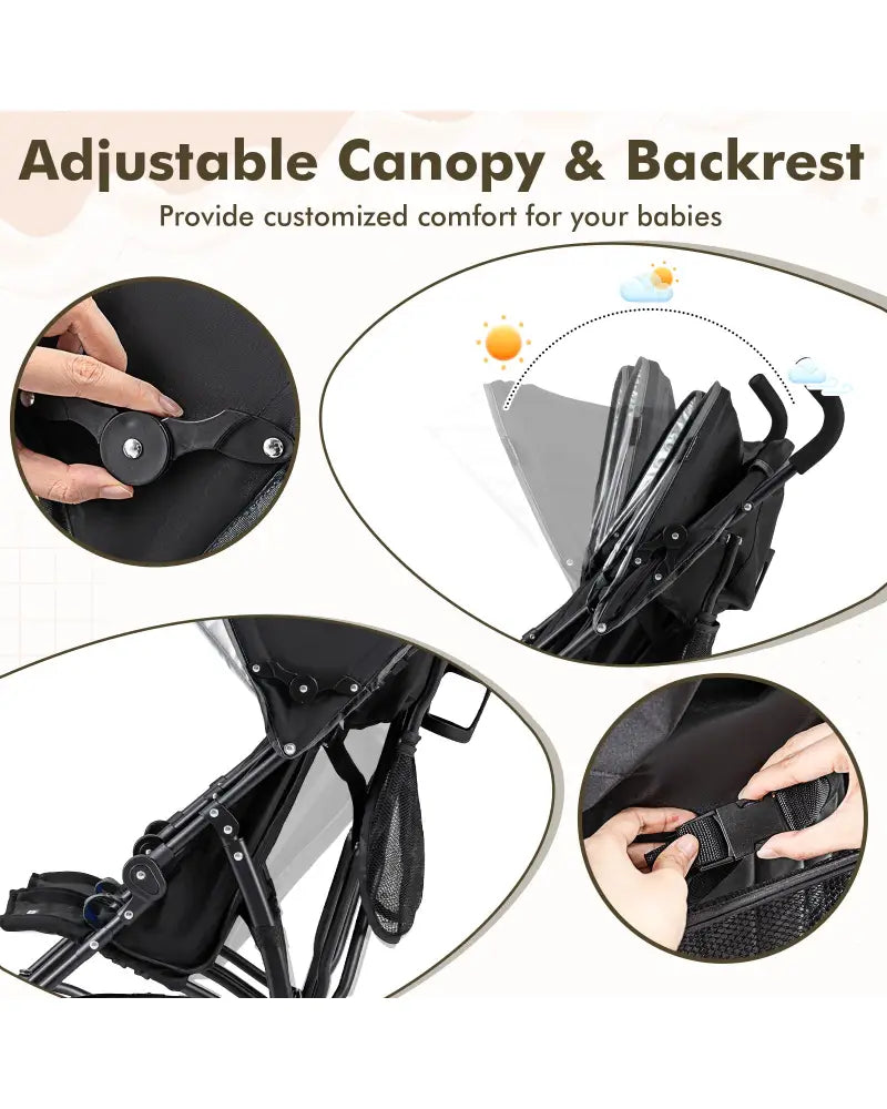 Foldable Twin Baby Double Stroller Ultralight Umbrella Kids Stroller-Black - Black - Baby Strollers