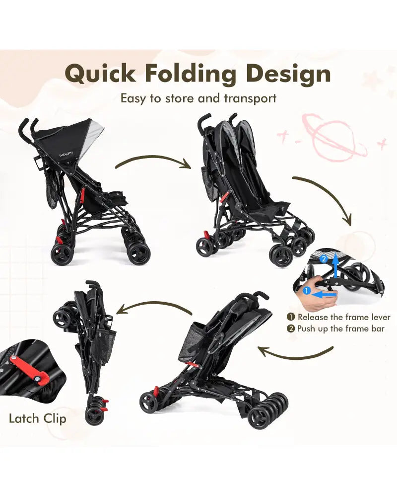 Foldable Twin Baby Double Stroller Ultralight Umbrella Kids Stroller-Black - Black - Baby Strollers