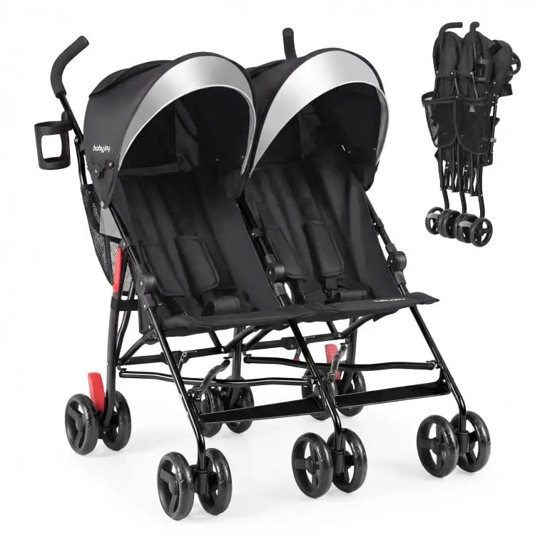 Foldable Twin Baby Double Stroller Ultralight Umbrella Kids Stroller-Black - Black - Baby Strollers