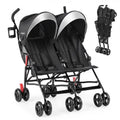 Foldable Twin Baby Double Stroller Ultralight Umbrella Kids Stroller-Black - Black - Baby Strollers