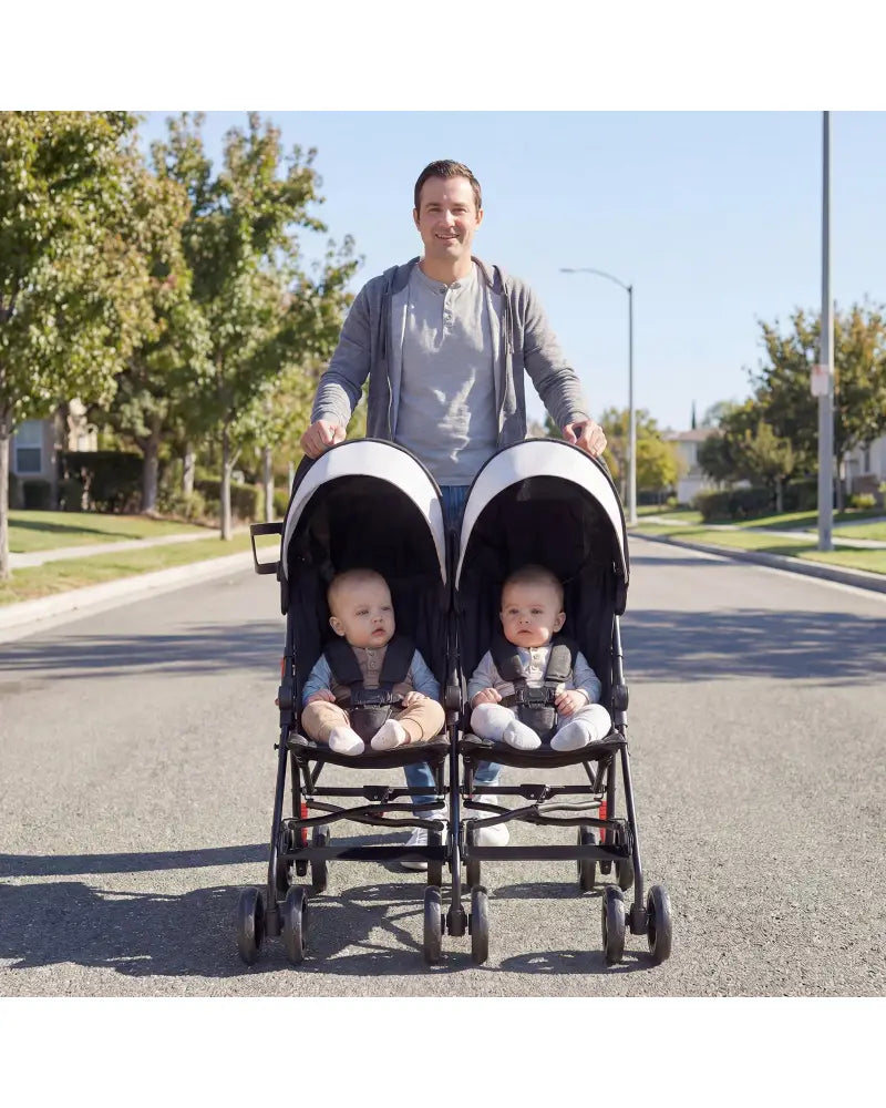 Foldable Twin Baby Double Stroller Ultralight Umbrella Kids Stroller-Black - Black - Baby Strollers