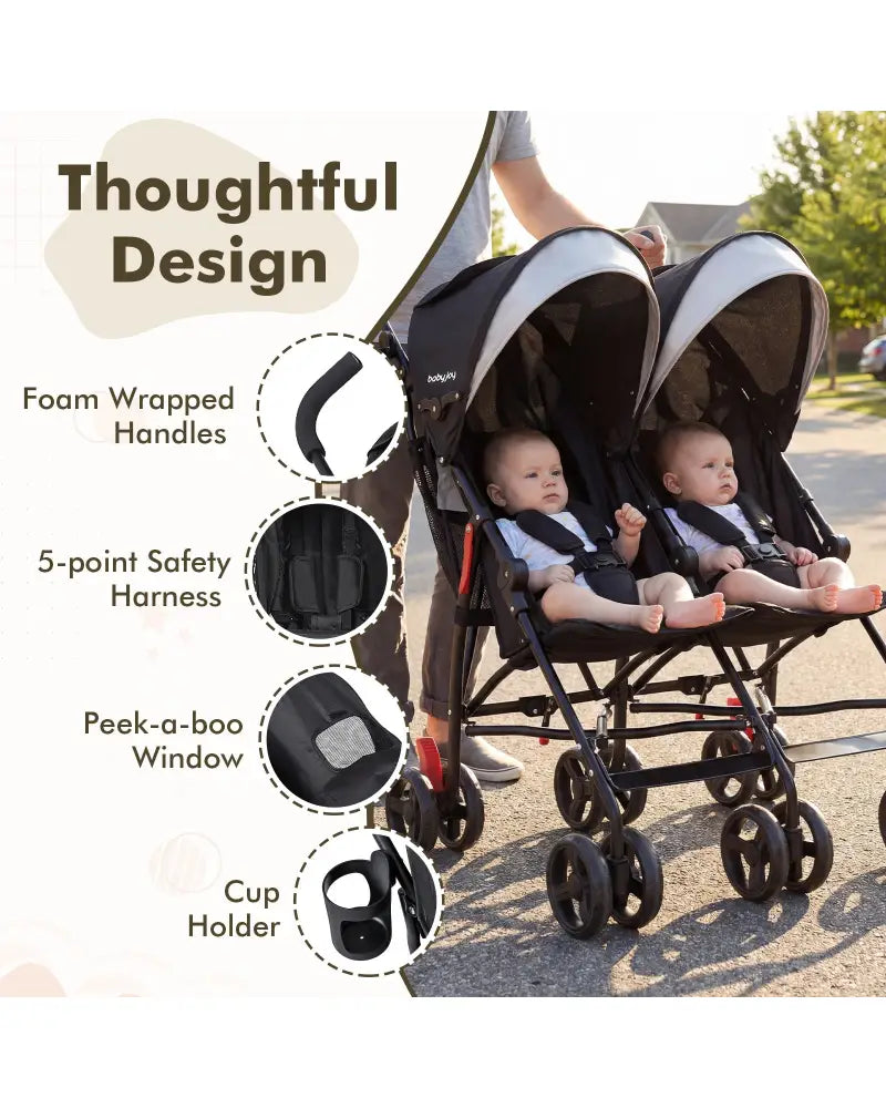 Foldable Twin Baby Double Stroller Ultralight Umbrella Kids Stroller-Black - Black - Baby Strollers