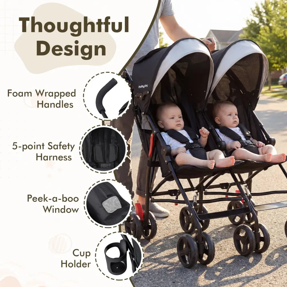 Foldable Twin Baby Double Stroller Ultralight Umbrella Kids Stroller-Black - Black - Baby Strollers