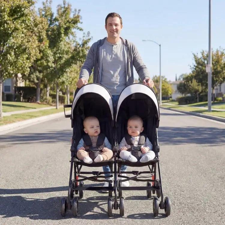 Foldable Twin Baby Double Stroller Ultralight Umbrella Kids Stroller-Black - Black - Baby Strollers