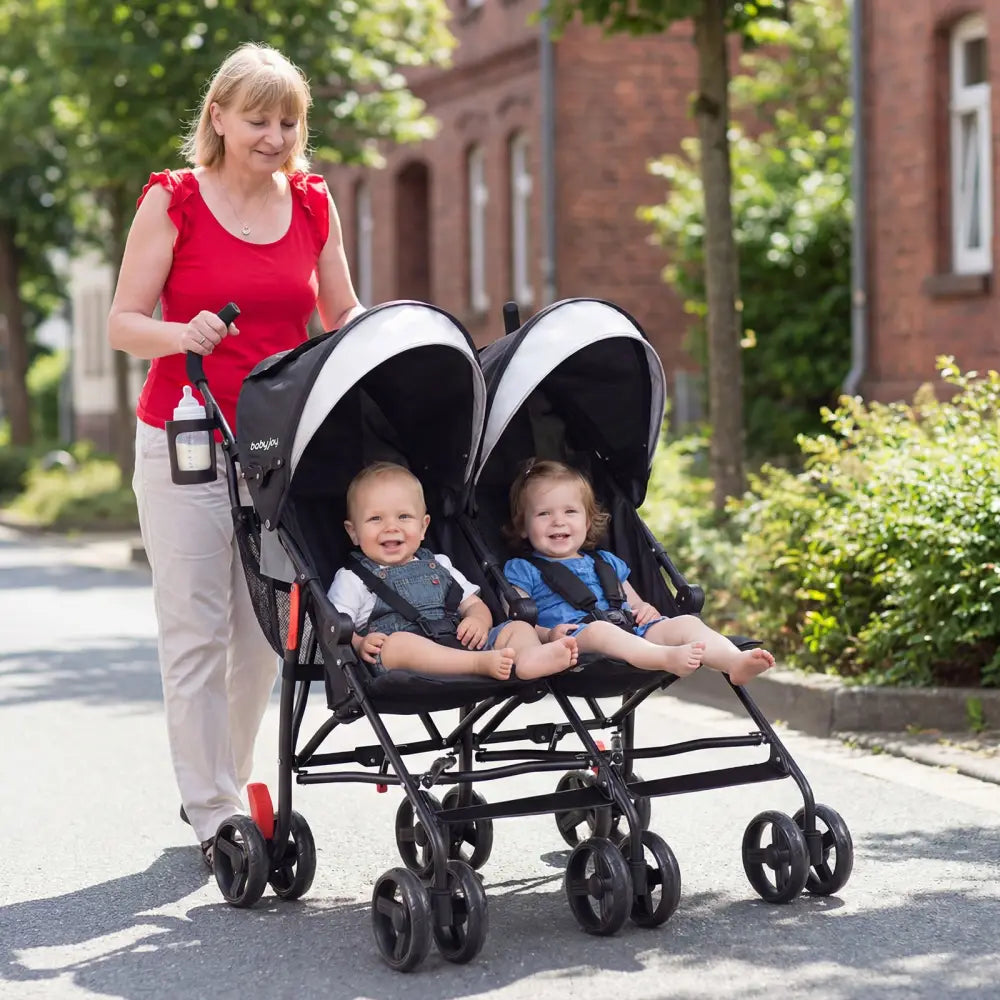 Foldable Twin Baby Double Stroller Ultralight Umbrella Kids Stroller-Black - Black - Baby Strollers