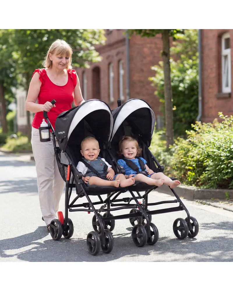 Foldable Twin Baby Double Stroller Ultralight Umbrella Kids Stroller-Black - Black - Baby Strollers