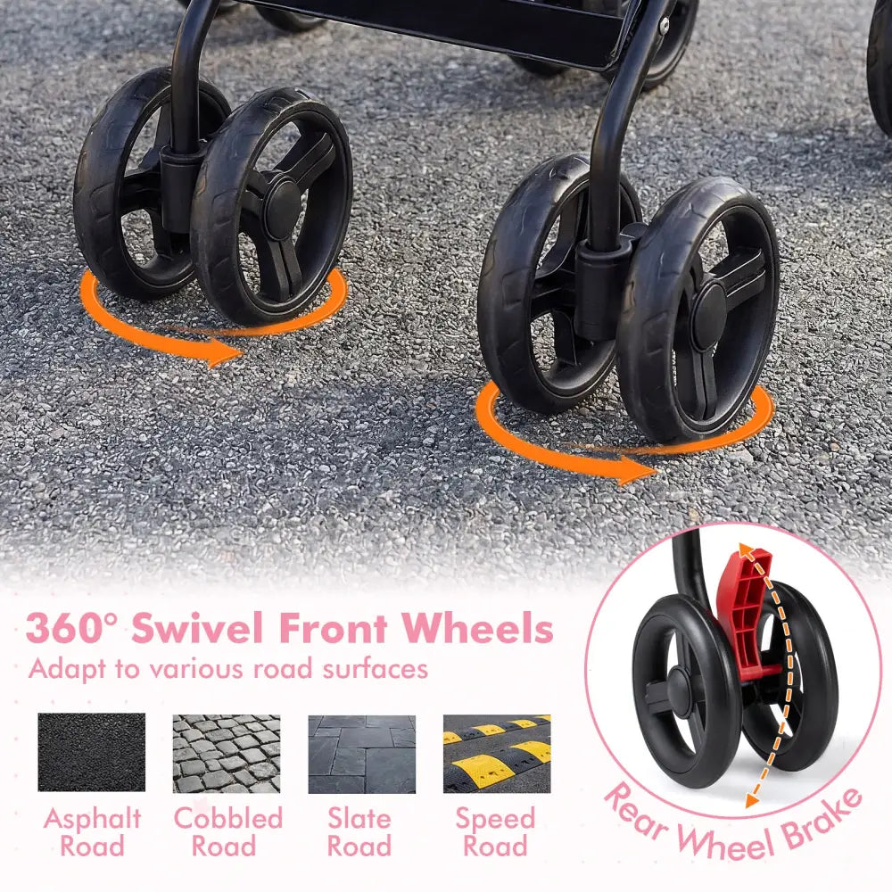 Foldable Twin Baby Double Stroller Ultralight Umbrella Kids Stroller-Pink - Pink - Baby Strollers