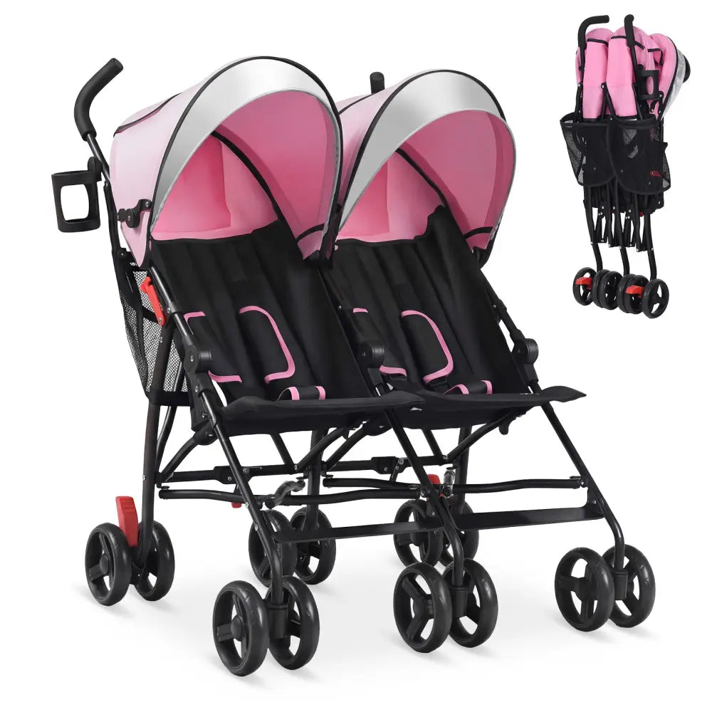 Foldable Twin Baby Double Stroller Ultralight Umbrella Kids Stroller-Pink - Pink - Baby Strollers
