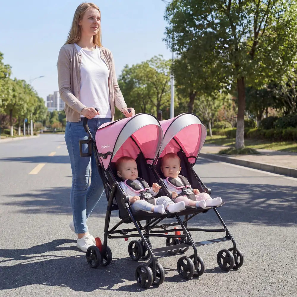 Foldable Twin Baby Double Stroller Ultralight Umbrella Kids Stroller-Pink - Pink - Baby Strollers