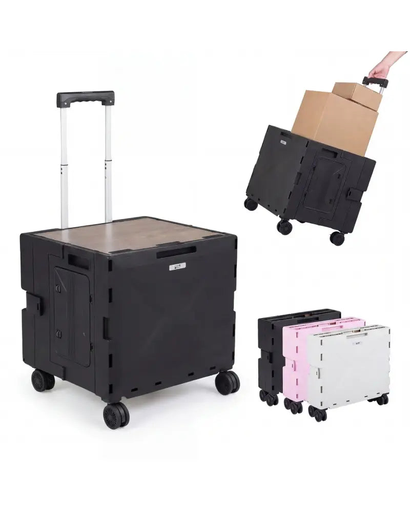 Foldable Utility Cart on 4 Rotate Wheels with Cup Holder-Black - Black - Camping Furniture