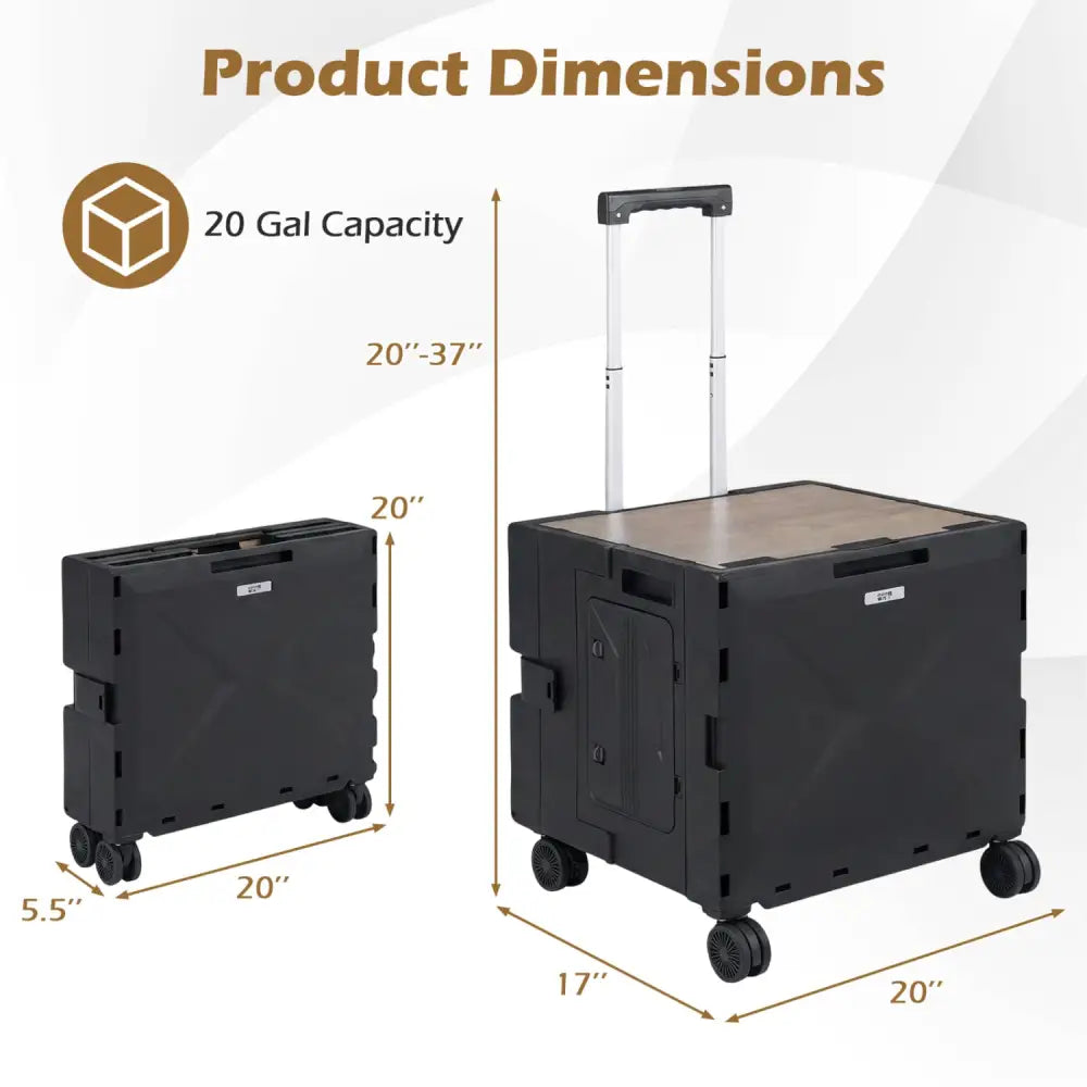 Foldable Utility Cart on 4 Rotate Wheels with Cup Holder-Black - Black - Camping Furniture
