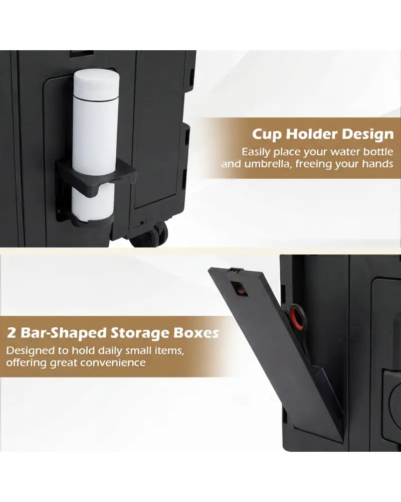 Foldable Utility Cart on 4 Rotate Wheels with Cup Holder-Black - Black - Camping Furniture