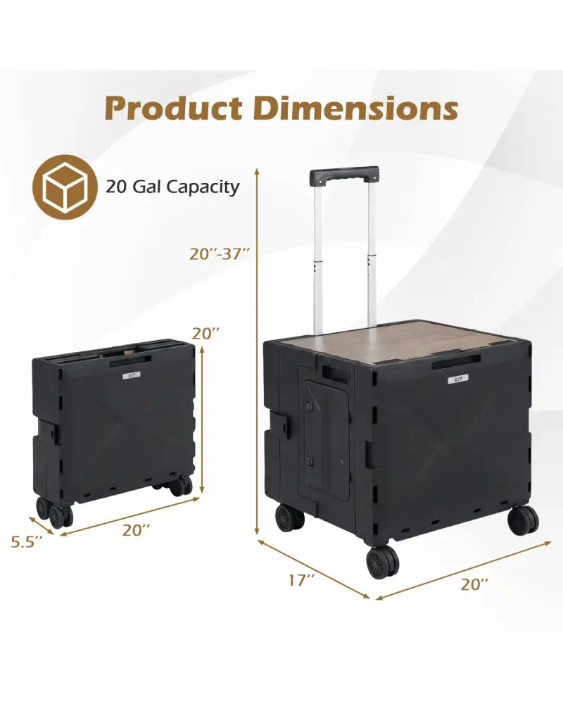 Foldable Utility Cart on 4 Rotate Wheels with Cup Holder-Black - Black - Camping Furniture