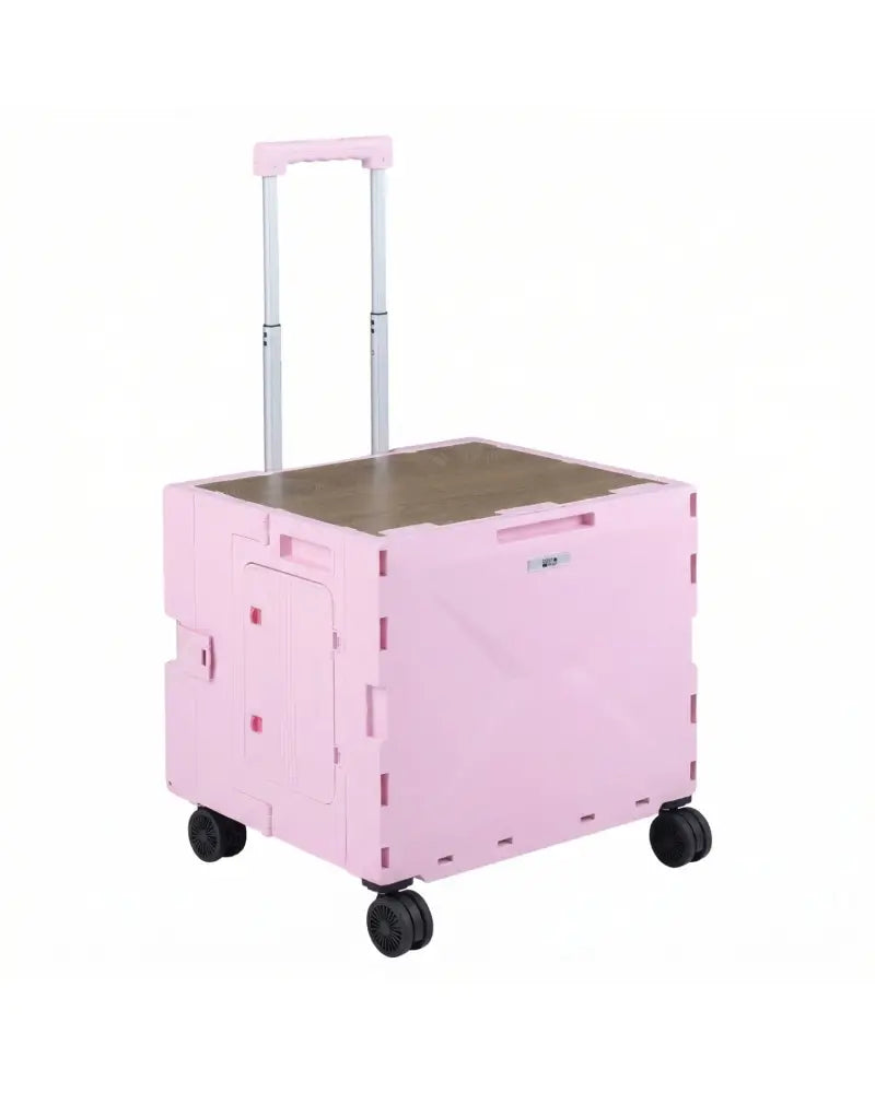 Foldable Utility Cart on 4 Rotate Wheels with Cup Holder-Pink - Pink - Camping Furniture