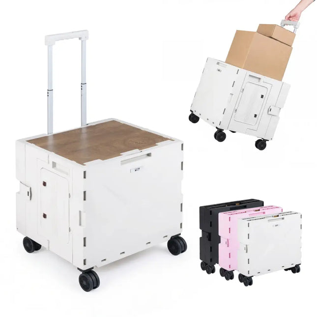 Foldable Utility Cart on 4 Rotate Wheels with Cup Holder-White - White - Camping Furniture