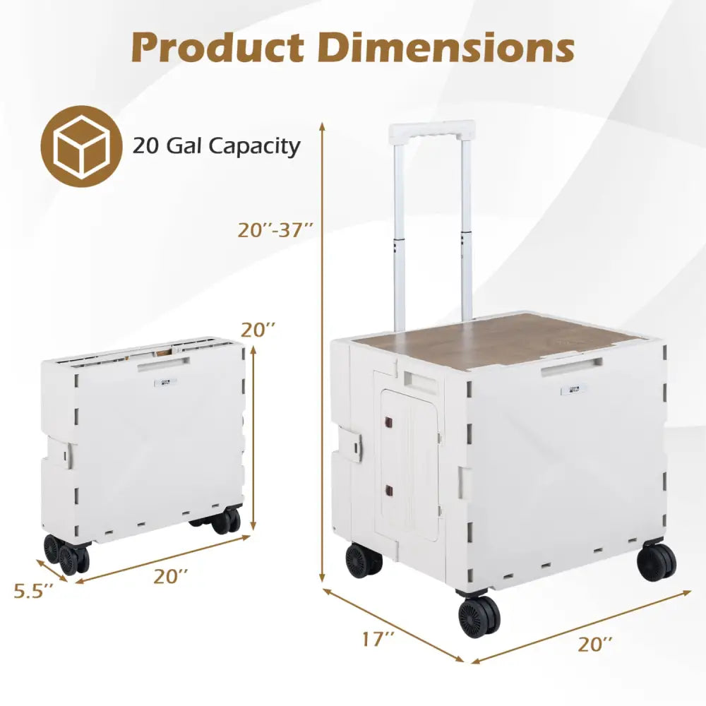 Foldable Utility Cart on 4 Rotate Wheels with Cup Holder-White - White - Camping Furniture