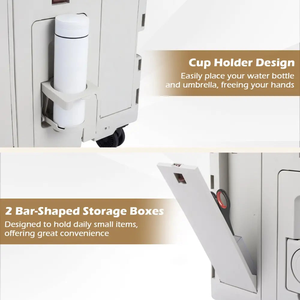 Foldable Utility Cart on 4 Rotate Wheels with Cup Holder-White - White - Camping Furniture