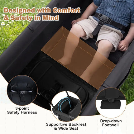 Foldable Wagon Stroller for 2 Kids Double Seater Toddler Stroller with Removable Canopy - Black - Oasis Home Essentials
