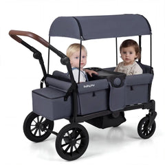 Foldable Wagon Stroller for 2 Kids Double Seater Toddler Stroller with Removable Canopy - Gray - Oasis Home Essentials