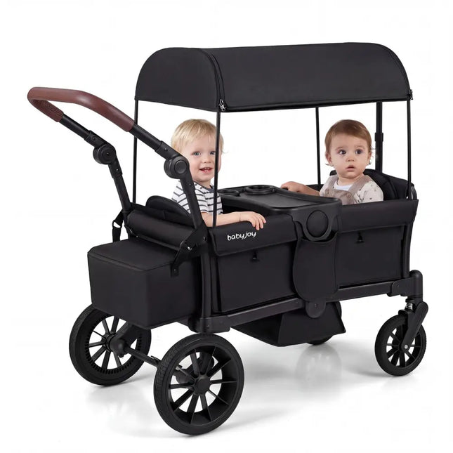 Foldable Wagon Stroller for 2 Kids Double Seater Toddler Stroller with Removable Canopy - Black - Oasis Home Essentials