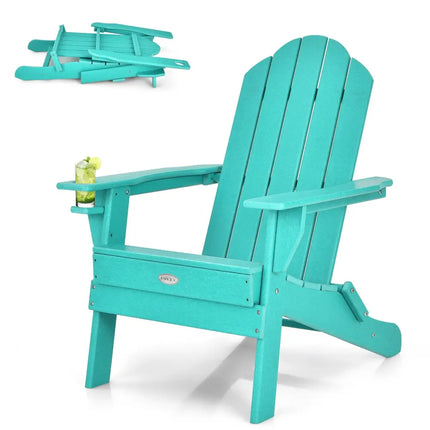 Foldable Weather Resistant Patio Chair with Built-in Cup Holder-Turquoise - Turquoise - Adirondack Chairs
