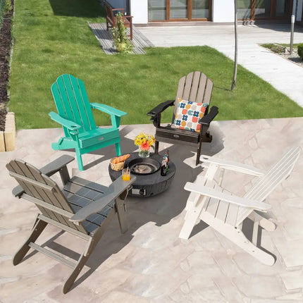 Foldable Weather Resistant Patio Chair with Built-in Cup Holder-Turquoise - Turquoise - Adirondack Chairs