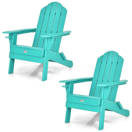 Foldable Weather Resistant Patio Chair with Built-in Cup Holder-Turquoise - Turquoise - Adirondack Chairs