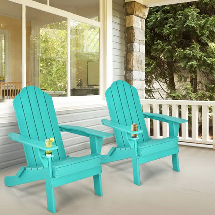 Foldable Weather Resistant Patio Chair with Built-in Cup Holder-Turquoise - Turquoise - Adirondack Chairs