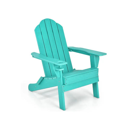 Foldable Weather Resistant Patio Chair with Built-in Cup Holder-Turquoise - Turquoise - Adirondack Chairs