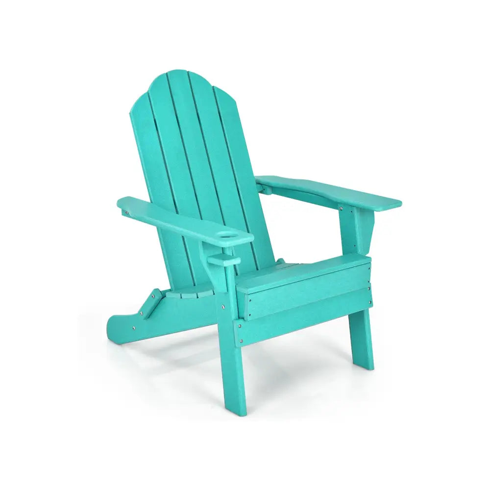 Foldable Weather Resistant Patio Chair with Built-in Cup Holder-Turquoise - Turquoise - Adirondack Chairs