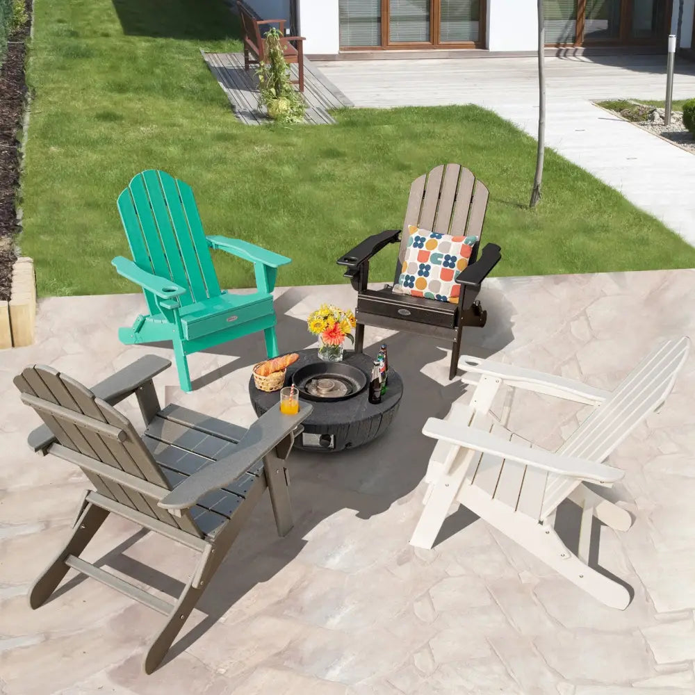 Foldable Weather Resistant Patio Chair with Built-in Cup Holder-Turquoise - Turquoise - Adirondack Chairs