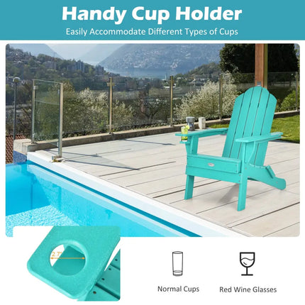 Foldable Weather Resistant Patio Chair with Built-in Cup Holder-Turquoise - Turquoise - Adirondack Chairs