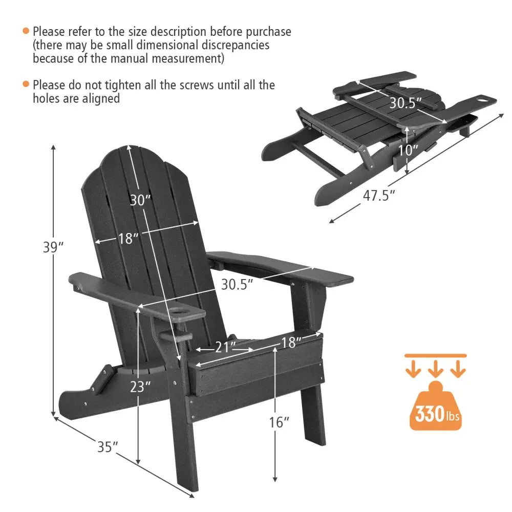 Foldable Weather Resistant Patio Chair with Built-in Cup Holder-Black - Black - Adirondack Chairs