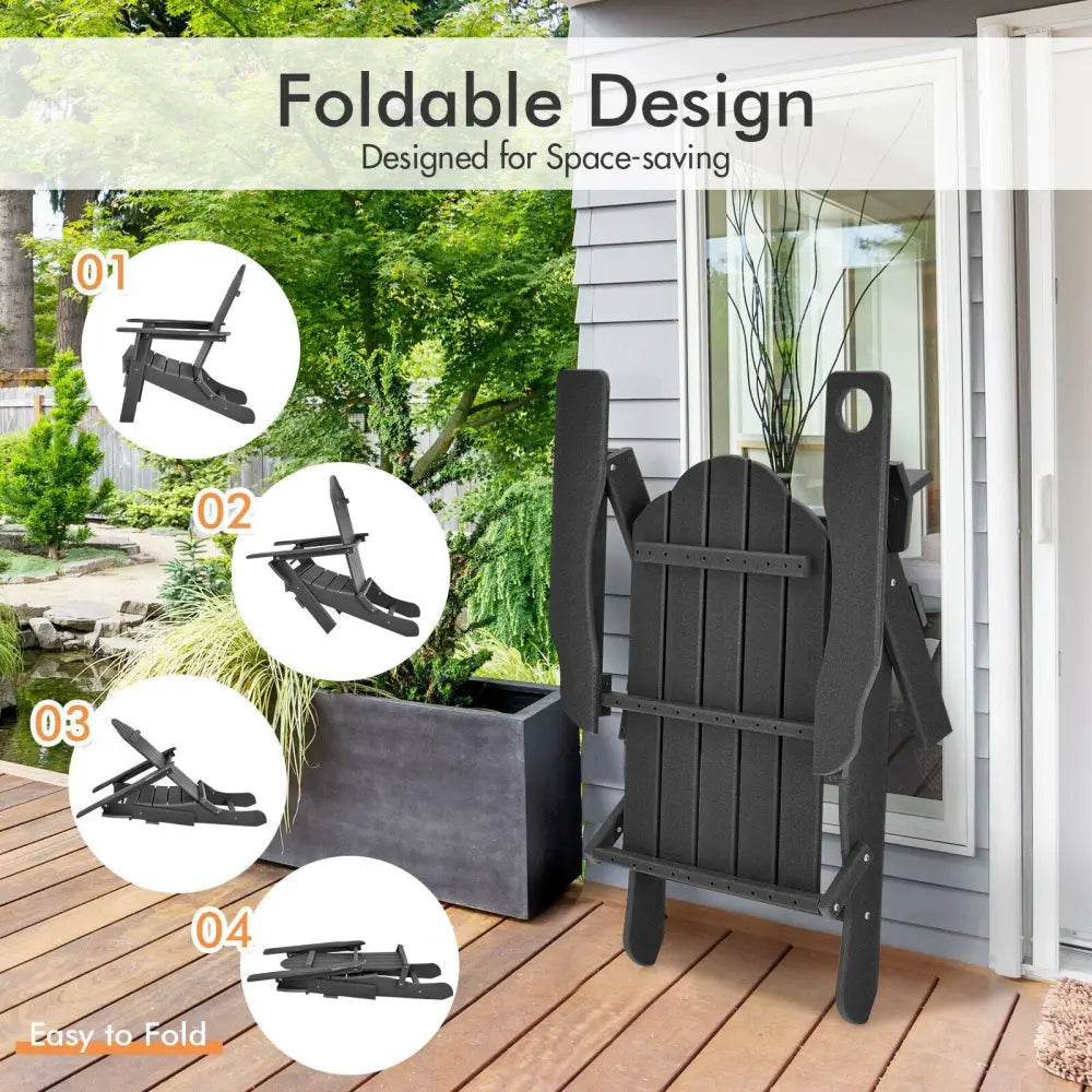 Foldable Weather Resistant Patio Chair with Built-in Cup Holder-Black - Black - Adirondack Chairs